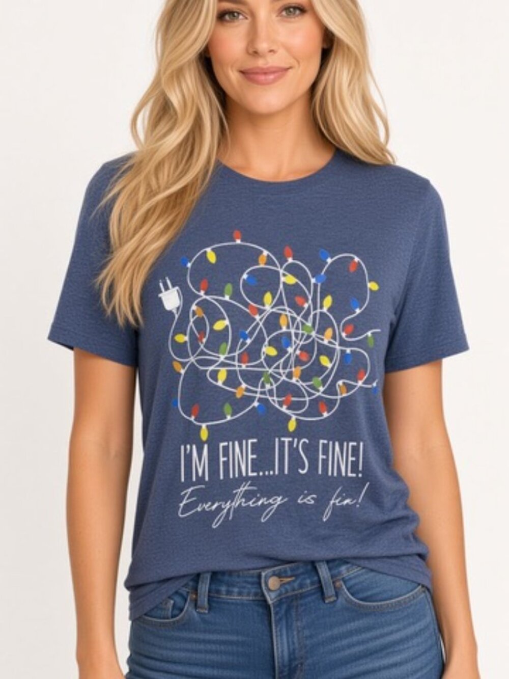 NWT Christmas Lights Graphic Tee Navy I'm Fine